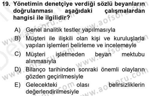 Muhasebe Denetimi ve Mali Analiz Dersi 2015 - 2016 Yılı Tek Ders Sınav Soruları 19. Soru