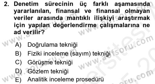 Muhasebe Denetimi ve Mali Analiz Dersi 2015 - 2016 Yılı Tek Ders Sınav Soruları 2. Soru