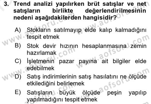 Muhasebe Denetimi ve Mali Analiz Dersi 2015 - 2016 Yılı Tek Ders Sınav Soruları 3. Soru