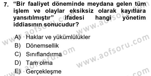 Muhasebe Denetimi ve Mali Analiz Dersi 2015 - 2016 Yılı Tek Ders Sınav Soruları 7. Soru