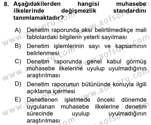 Muhasebe Denetimi ve Mali Analiz Dersi 2015 - 2016 Yılı Tek Ders Sınav Soruları 8. Soru