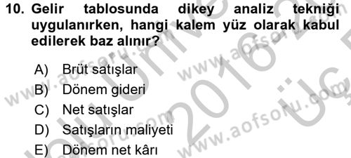 Muhasebe Denetimi ve Mali Analiz Dersi 2016 - 2017 Yılı 3 Ders Sınav Soruları 10. Soru