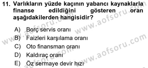 Muhasebe Denetimi ve Mali Analiz Dersi 2016 - 2017 Yılı 3 Ders Sınav Soruları 11. Soru