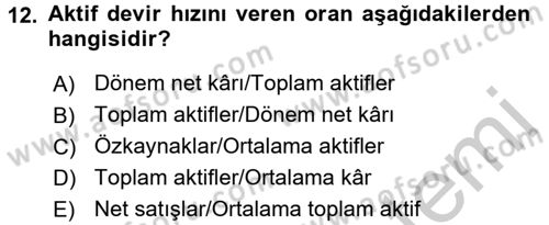 Muhasebe Denetimi ve Mali Analiz Dersi 2016 - 2017 Yılı 3 Ders Sınav Soruları 12. Soru