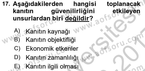 Muhasebe Denetimi ve Mali Analiz Dersi 2016 - 2017 Yılı 3 Ders Sınav Soruları 17. Soru