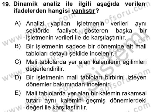 Muhasebe Denetimi ve Mali Analiz Dersi 2016 - 2017 Yılı 3 Ders Sınav Soruları 19. Soru