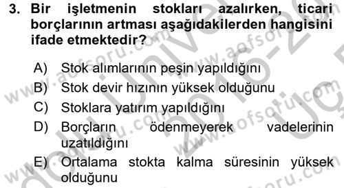 Muhasebe Denetimi ve Mali Analiz Dersi 2016 - 2017 Yılı 3 Ders Sınav Soruları 3. Soru