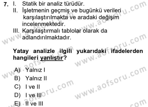 Muhasebe Denetimi ve Mali Analiz Dersi 2016 - 2017 Yılı 3 Ders Sınav Soruları 7. Soru