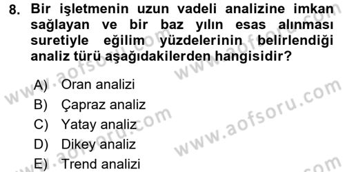 Muhasebe Denetimi ve Mali Analiz Dersi 2016 - 2017 Yılı 3 Ders Sınav Soruları 8. Soru