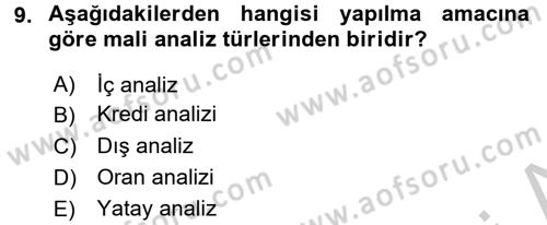 Muhasebe Denetimi ve Mali Analiz Dersi 2016 - 2017 Yılı 3 Ders Sınav Soruları 9. Soru
