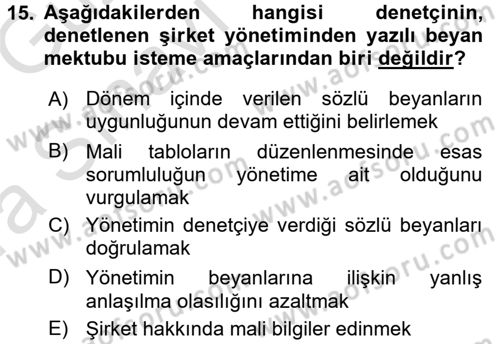Muhasebe Denetimi ve Mali Analiz Dersi 2016 - 2017 Yılı (Vize) Ara Sınav Soruları 15. Soru