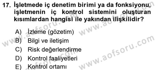Muhasebe Denetimi ve Mali Analiz Dersi 2016 - 2017 Yılı (Vize) Ara Sınav Soruları 17. Soru