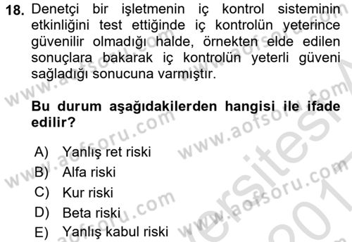 Muhasebe Denetimi ve Mali Analiz Dersi 2016 - 2017 Yılı (Vize) Ara Sınav Soruları 18. Soru