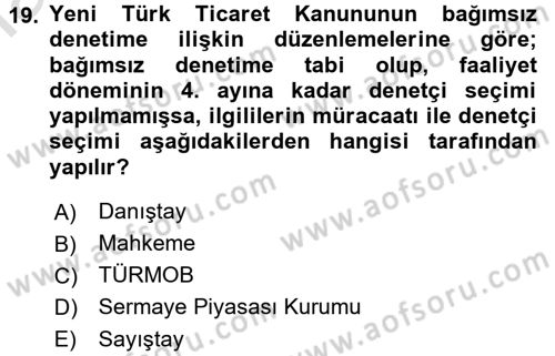 Muhasebe Denetimi ve Mali Analiz Dersi 2016 - 2017 Yılı (Vize) Ara Sınav Soruları 19. Soru