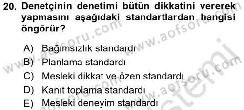 Muhasebe Denetimi ve Mali Analiz Dersi 2016 - 2017 Yılı (Vize) Ara Sınav Soruları 20. Soru