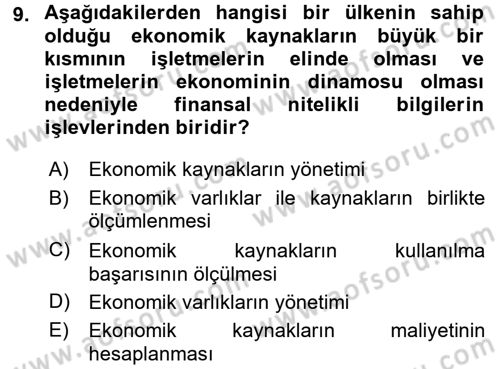Muhasebe Denetimi ve Mali Analiz Dersi 2016 - 2017 Yılı (Vize) Ara Sınav Soruları 9. Soru