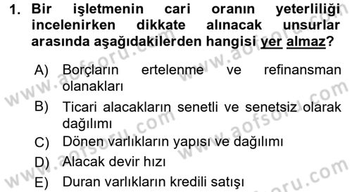 Muhasebe Denetimi ve Mali Analiz Dersi 2016 - 2017 Yılı (Final) Dönem Sonu Sınav Soruları 1. Soru
