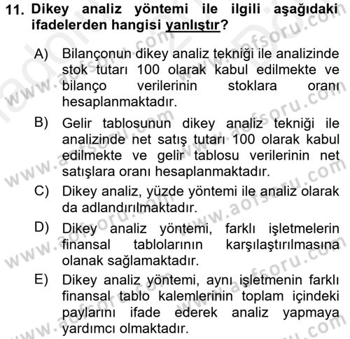 Muhasebe Denetimi ve Mali Analiz Dersi 2016 - 2017 Yılı (Final) Dönem Sonu Sınav Soruları 11. Soru