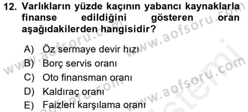 Muhasebe Denetimi ve Mali Analiz Dersi 2016 - 2017 Yılı (Final) Dönem Sonu Sınav Soruları 12. Soru