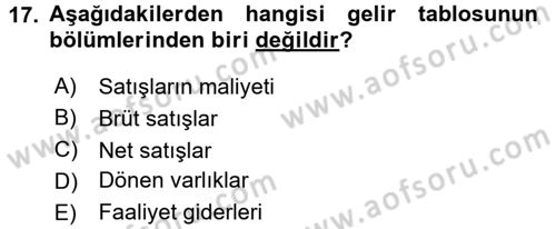 Muhasebe Denetimi ve Mali Analiz Dersi 2016 - 2017 Yılı (Final) Dönem Sonu Sınav Soruları 17. Soru
