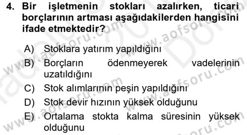 Muhasebe Denetimi ve Mali Analiz Dersi 2016 - 2017 Yılı (Final) Dönem Sonu Sınav Soruları 4. Soru