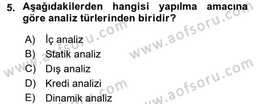 Muhasebe Denetimi ve Mali Analiz Dersi 2016 - 2017 Yılı (Final) Dönem Sonu Sınav Soruları 5. Soru