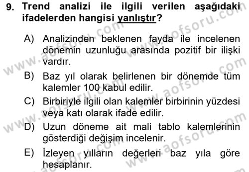 Muhasebe Denetimi ve Mali Analiz Dersi 2016 - 2017 Yılı (Final) Dönem Sonu Sınav Soruları 9. Soru