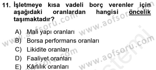 Muhasebe Denetimi ve Mali Analiz Dersi 2017 - 2018 Yılı 3 Ders Sınav Soruları 11. Soru