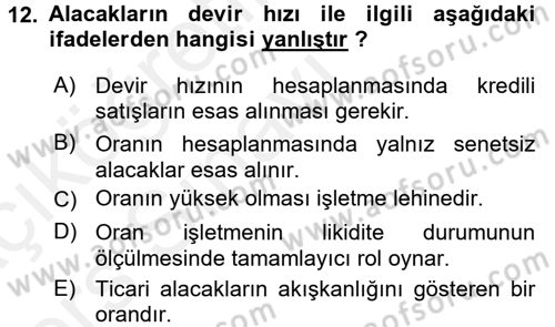 Muhasebe Denetimi ve Mali Analiz Dersi 2017 - 2018 Yılı 3 Ders Sınav Soruları 12. Soru