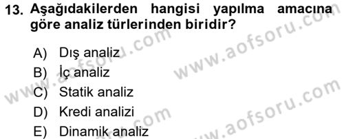 Muhasebe Denetimi ve Mali Analiz Dersi 2017 - 2018 Yılı 3 Ders Sınav Soruları 13. Soru