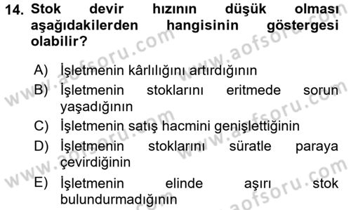Muhasebe Denetimi ve Mali Analiz Dersi 2017 - 2018 Yılı 3 Ders Sınav Soruları 14. Soru