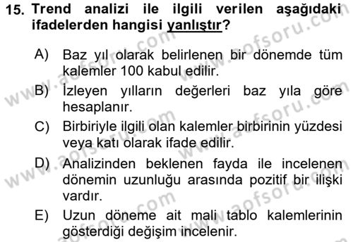 Muhasebe Denetimi ve Mali Analiz Dersi 2017 - 2018 Yılı 3 Ders Sınav Soruları 15. Soru