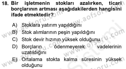 Muhasebe Denetimi ve Mali Analiz Dersi 2017 - 2018 Yılı 3 Ders Sınav Soruları 18. Soru