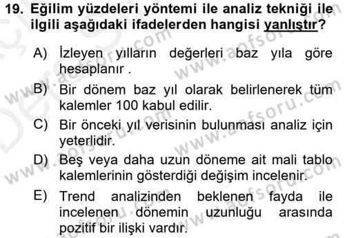 Muhasebe Denetimi ve Mali Analiz Dersi 2017 - 2018 Yılı 3 Ders Sınav Soruları 19. Soru