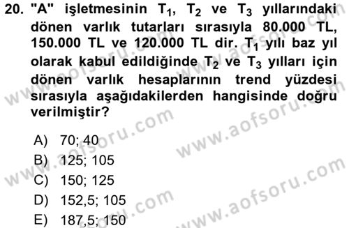 Muhasebe Denetimi ve Mali Analiz Dersi 2017 - 2018 Yılı 3 Ders Sınav Soruları 20. Soru