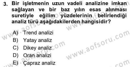 Muhasebe Denetimi ve Mali Analiz Dersi 2017 - 2018 Yılı 3 Ders Sınav Soruları 3. Soru
