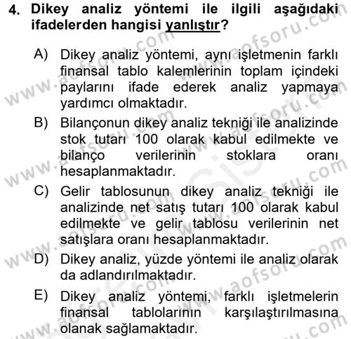 Muhasebe Denetimi ve Mali Analiz Dersi 2017 - 2018 Yılı 3 Ders Sınav Soruları 4. Soru