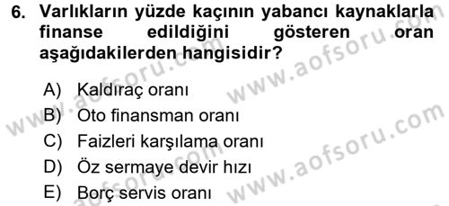 Muhasebe Denetimi ve Mali Analiz Dersi 2017 - 2018 Yılı 3 Ders Sınav Soruları 6. Soru