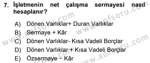 Muhasebe Denetimi ve Mali Analiz Dersi 2017 - 2018 Yılı 3 Ders Sınav Soruları 7. Soru