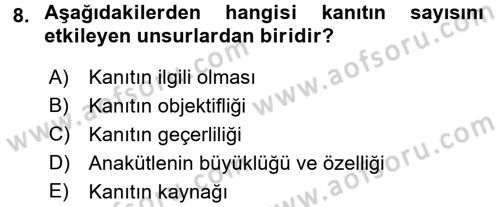 Muhasebe Denetimi ve Mali Analiz Dersi 2017 - 2018 Yılı 3 Ders Sınav Soruları 8. Soru