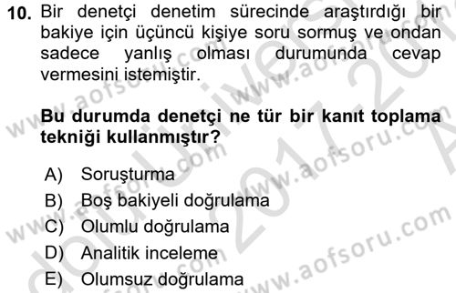 Muhasebe Denetimi ve Mali Analiz Dersi 2017 - 2018 Yılı (Vize) Ara Sınav Soruları 10. Soru