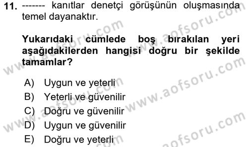 Muhasebe Denetimi ve Mali Analiz Dersi 2017 - 2018 Yılı (Vize) Ara Sınav Soruları 11. Soru