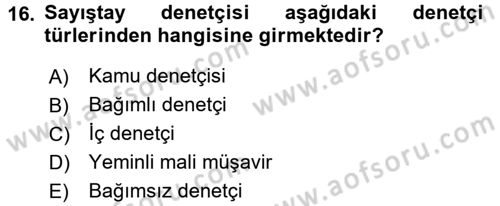 Muhasebe Denetimi ve Mali Analiz Dersi 2017 - 2018 Yılı (Vize) Ara Sınav Soruları 16. Soru