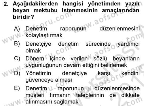 Muhasebe Denetimi ve Mali Analiz Dersi 2017 - 2018 Yılı (Vize) Ara Sınav Soruları 2. Soru