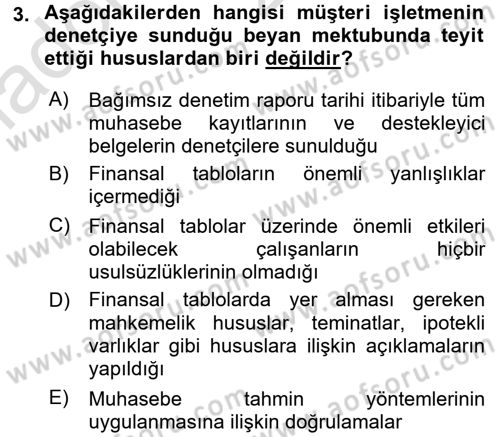 Muhasebe Denetimi ve Mali Analiz Dersi 2017 - 2018 Yılı (Vize) Ara Sınav Soruları 3. Soru