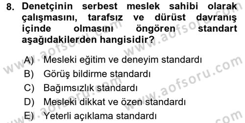 Muhasebe Denetimi ve Mali Analiz Dersi 2017 - 2018 Yılı (Vize) Ara Sınav Soruları 8. Soru