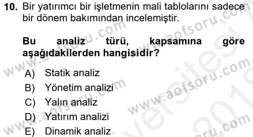 Muhasebe Denetimi ve Mali Analiz Dersi 2017 - 2018 Yılı (Final) Dönem Sonu Sınav Soruları 10. Soru