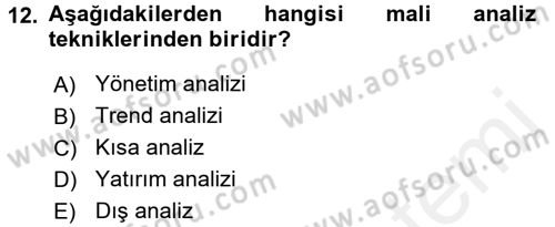 Muhasebe Denetimi ve Mali Analiz Dersi 2017 - 2018 Yılı (Final) Dönem Sonu Sınav Soruları 12. Soru