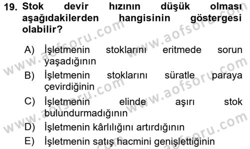 Muhasebe Denetimi ve Mali Analiz Dersi 2017 - 2018 Yılı (Final) Dönem Sonu Sınav Soruları 19. Soru