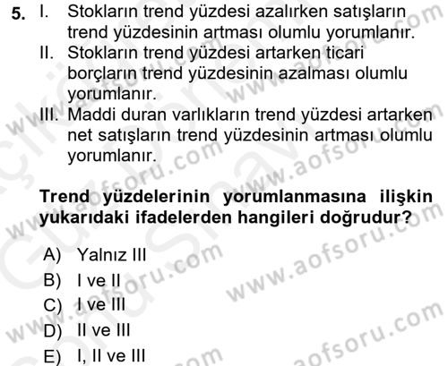 Muhasebe Denetimi ve Mali Analiz Dersi 2017 - 2018 Yılı (Final) Dönem Sonu Sınav Soruları 5. Soru